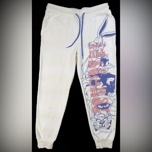 Looney Tunes Womens M Winter White Joggers Bugs Bunny Pants Daffy Taz Martian